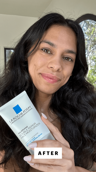 Shipin after applying the La RochePosay Toleriane Double Repair Face Moisturizer